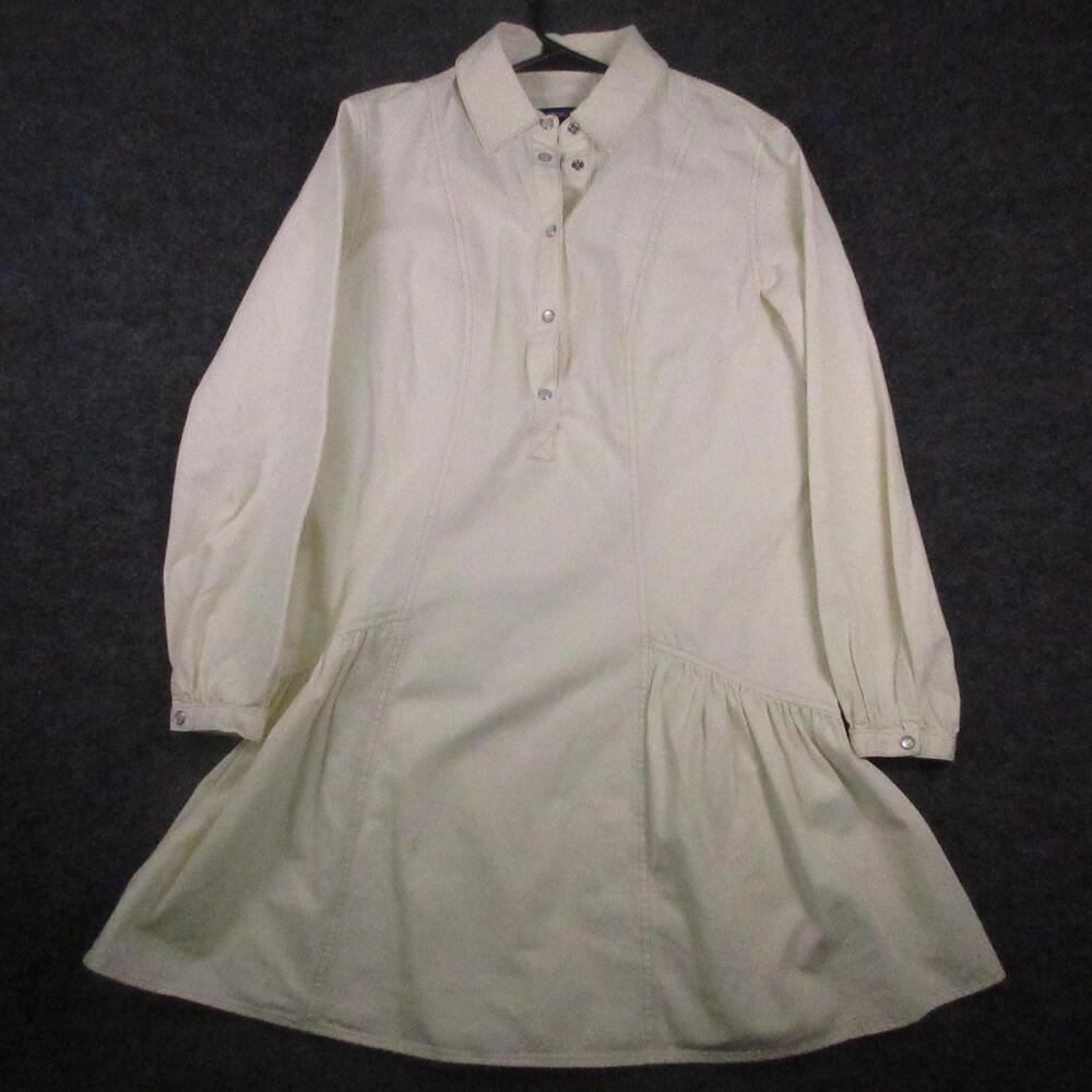 Veronica Beard Shirt Dress Womens 0 White Cotton Twill Snap Front Long Sleeve